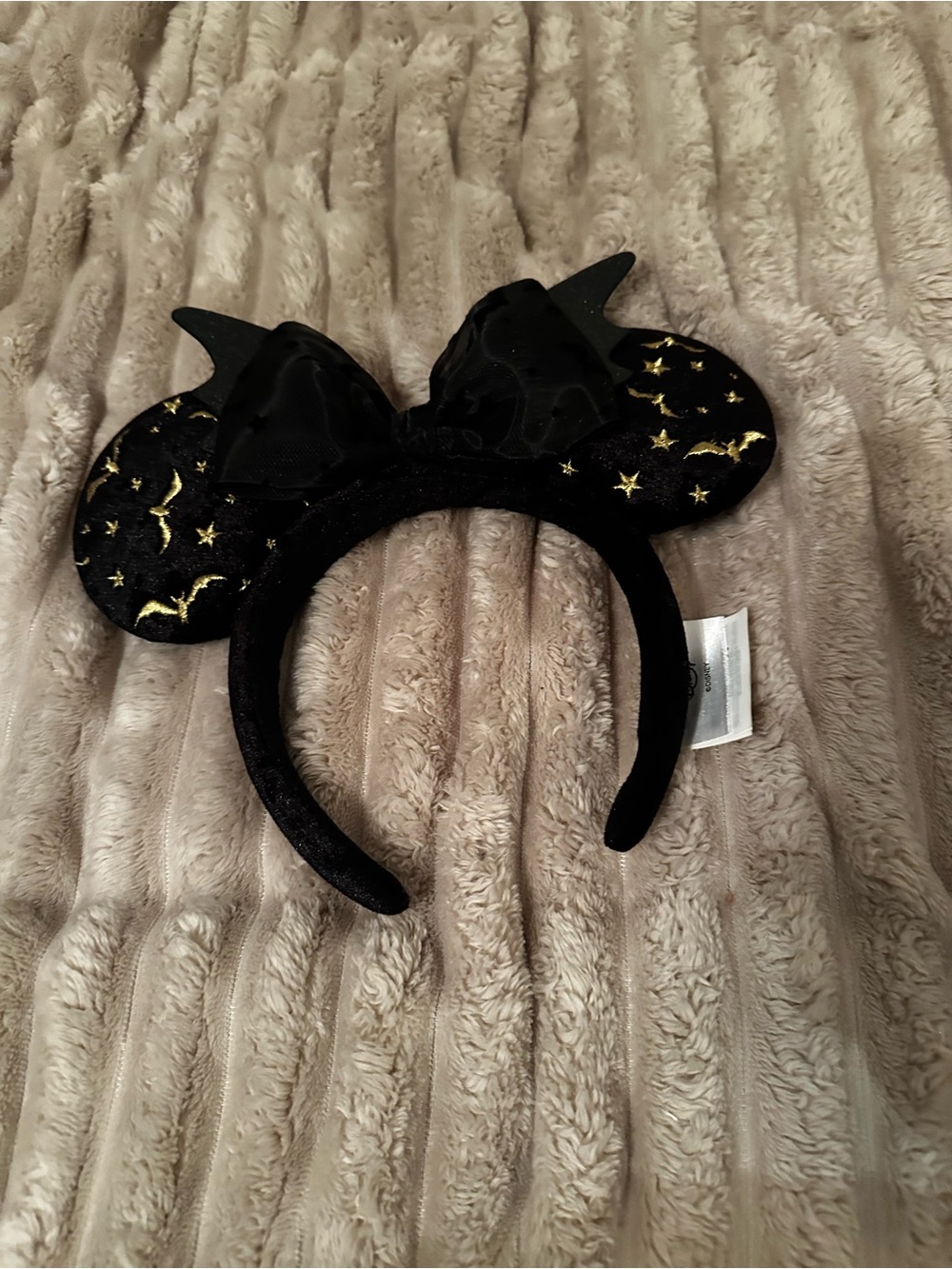 Disney Black Sparkle Minnie Headband with Gold Star Accents